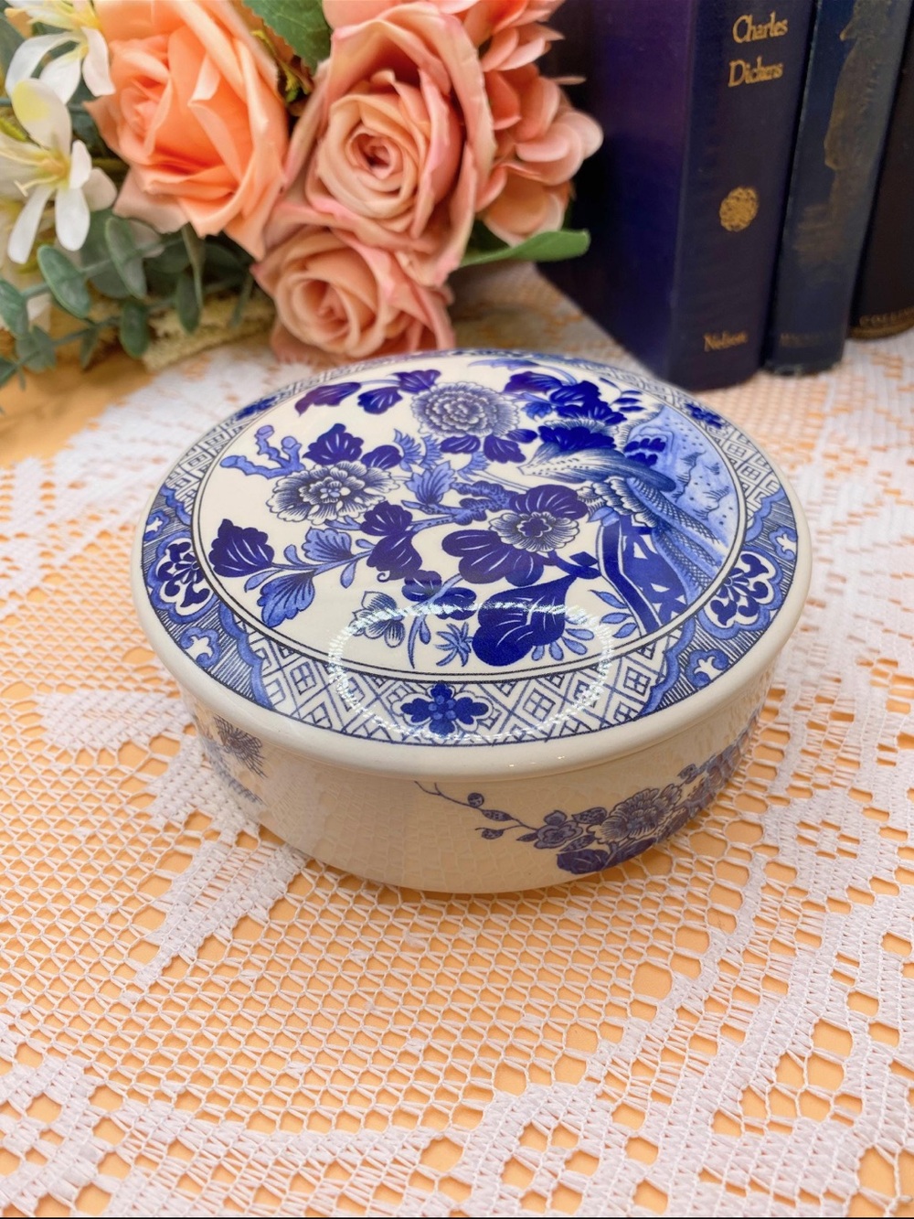 Rare Vintage Formalities Baum Bros. Tiffany & Co. Peony" Blue Porcelain chinz